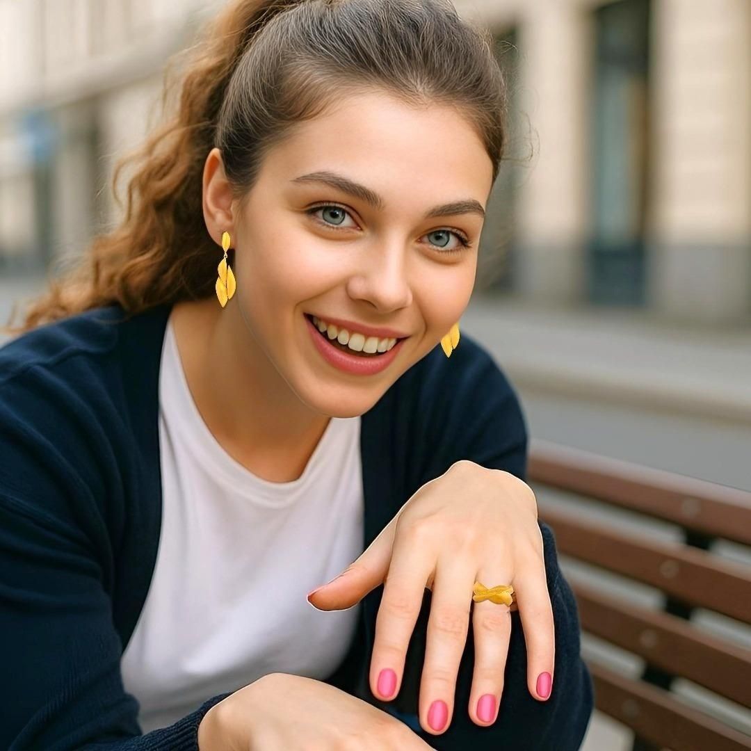 Handmade Gold Plated Silver Ring Leaves