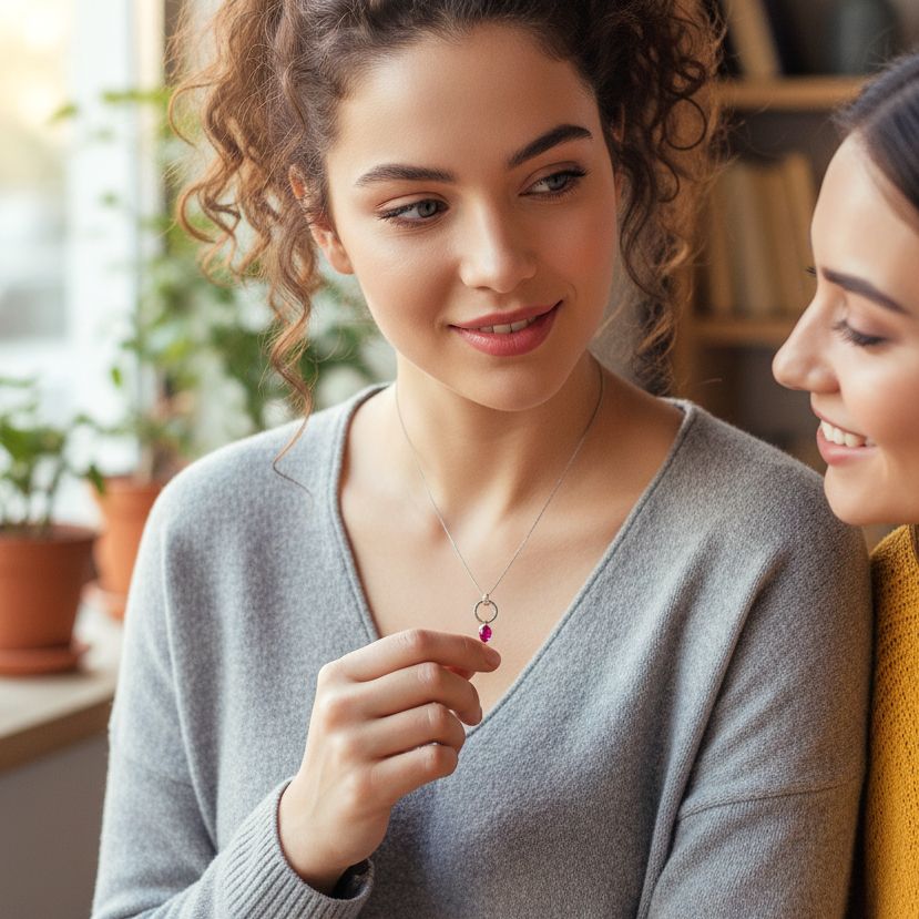 Χειροποίητο Επίχρυσο &amp; Μαύρο Ασημένιο Κολιέ Με Δάκρυ με Κόκκινο Ζιρκόν