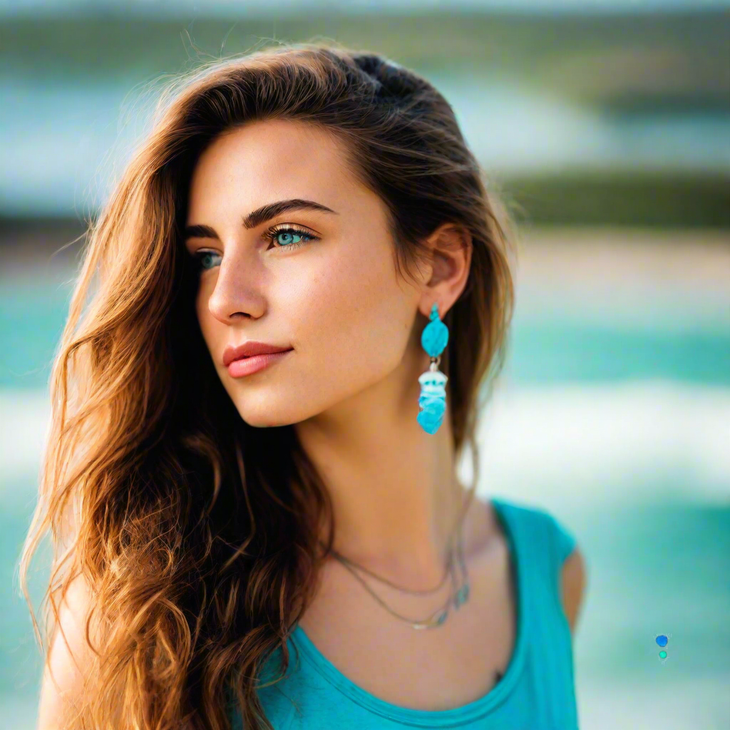 Handmade Leather Turquoise Gold Long Leaf Earrings - Anthos Crafts