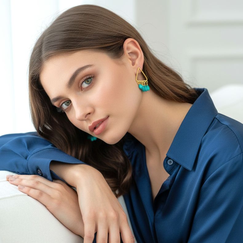 Handmade Gold Plated Silver Dangle Earrings With Green Onyx Gemstones - Anthos Crafts