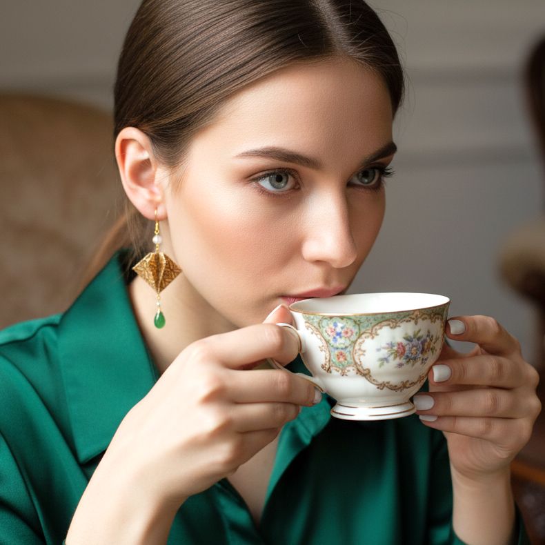 Origami Earrings Small Manta Rays With Gemstones - Anthos Crafts