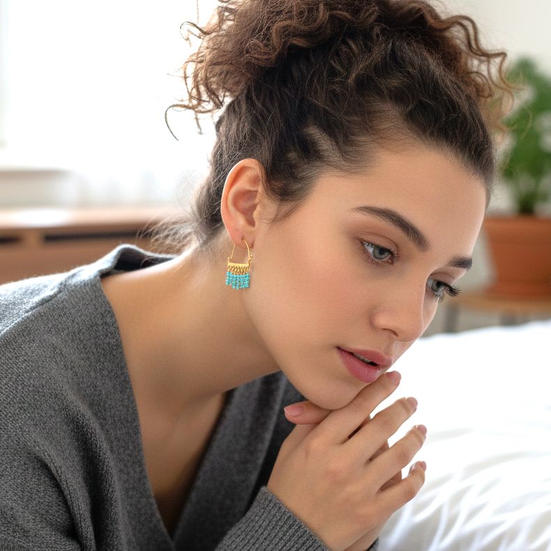 Handmade Gold Plated Silver Drop Earrings With Apatite Gemstones - Anthos Crafts