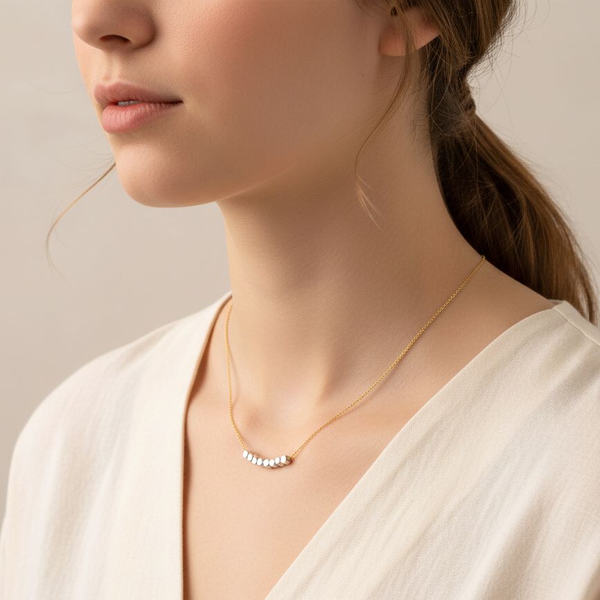 Handmade Gold Plated Silver Necklace With Silver Polygon Beads - Anthos Crafts