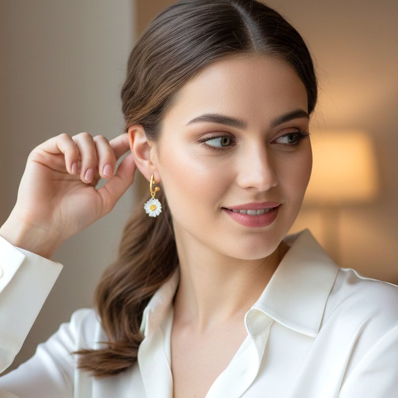 Handmade Gold Plated Silver Daisy Feild Dangle Earrings