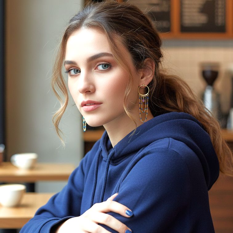 Handmade Gold Plated Silver Dangle Earrings With Lapis & Rhodolites - Anthos Crafts