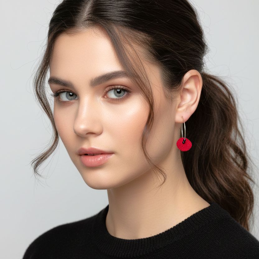 Handmade Half Hoop Earrings Shells Made From Papier-Mâché Red - Anthos Crafts