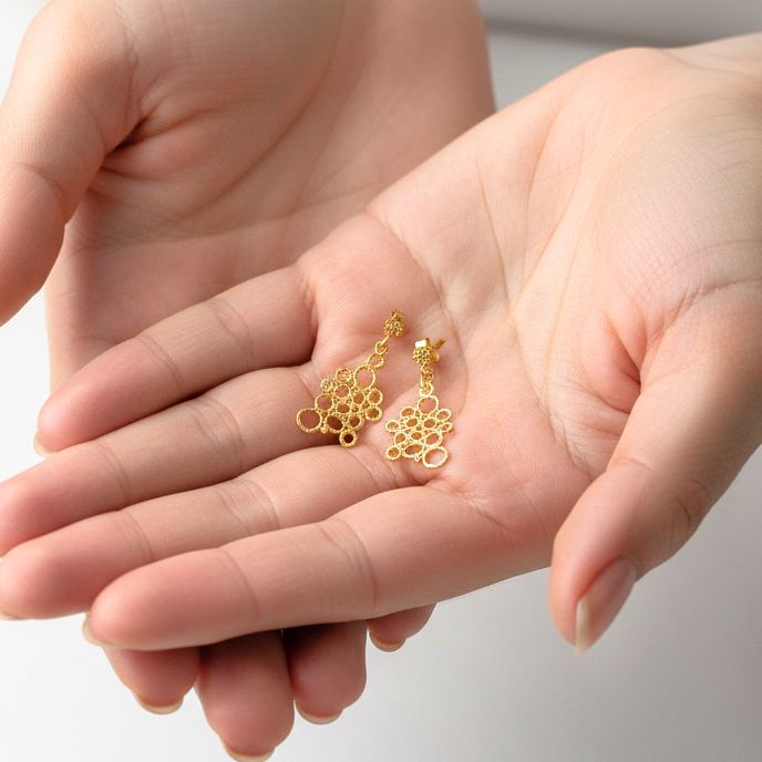 Χειροποίητα Επίχρυσα Ασημένια Κρεμαστά Σκουλαρίκια Μικρά Οβάλ με Ζιρκόνια