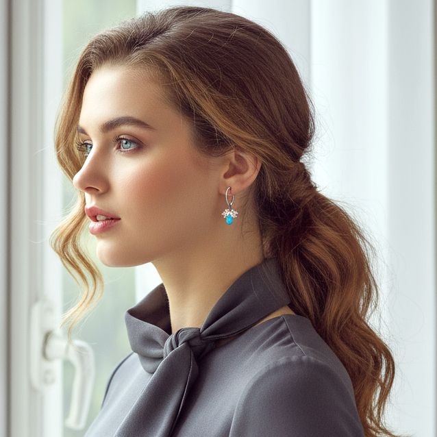 Handmade Black Plated Silver Earrings With Blue London Quartz & Pearls - Anthos Crafts