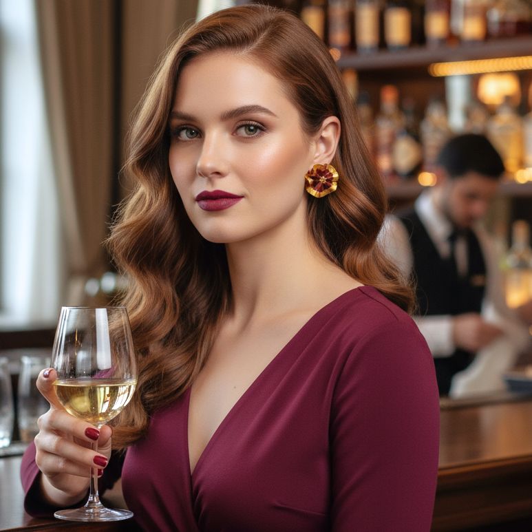 Handmade Leather Burgundy Primula Earrings - Anthos Crafts