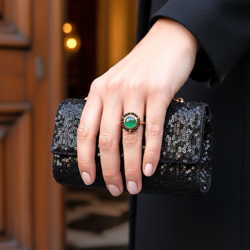 Handmade Gold Plated Silver Ring With Zoisite &amp; Spinels