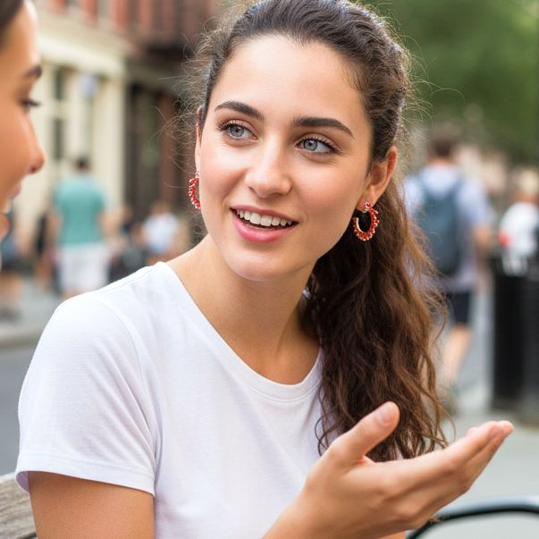 Handmade Silver Hoop Earrings Red Corals - Anthos Crafts