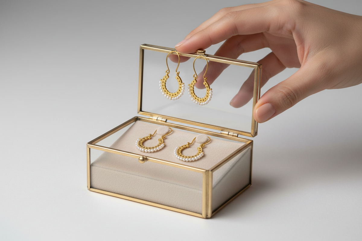 Handmade Gold Plated Silver Hoop Earrings With Freshwater Pearls - Anthos Crafts