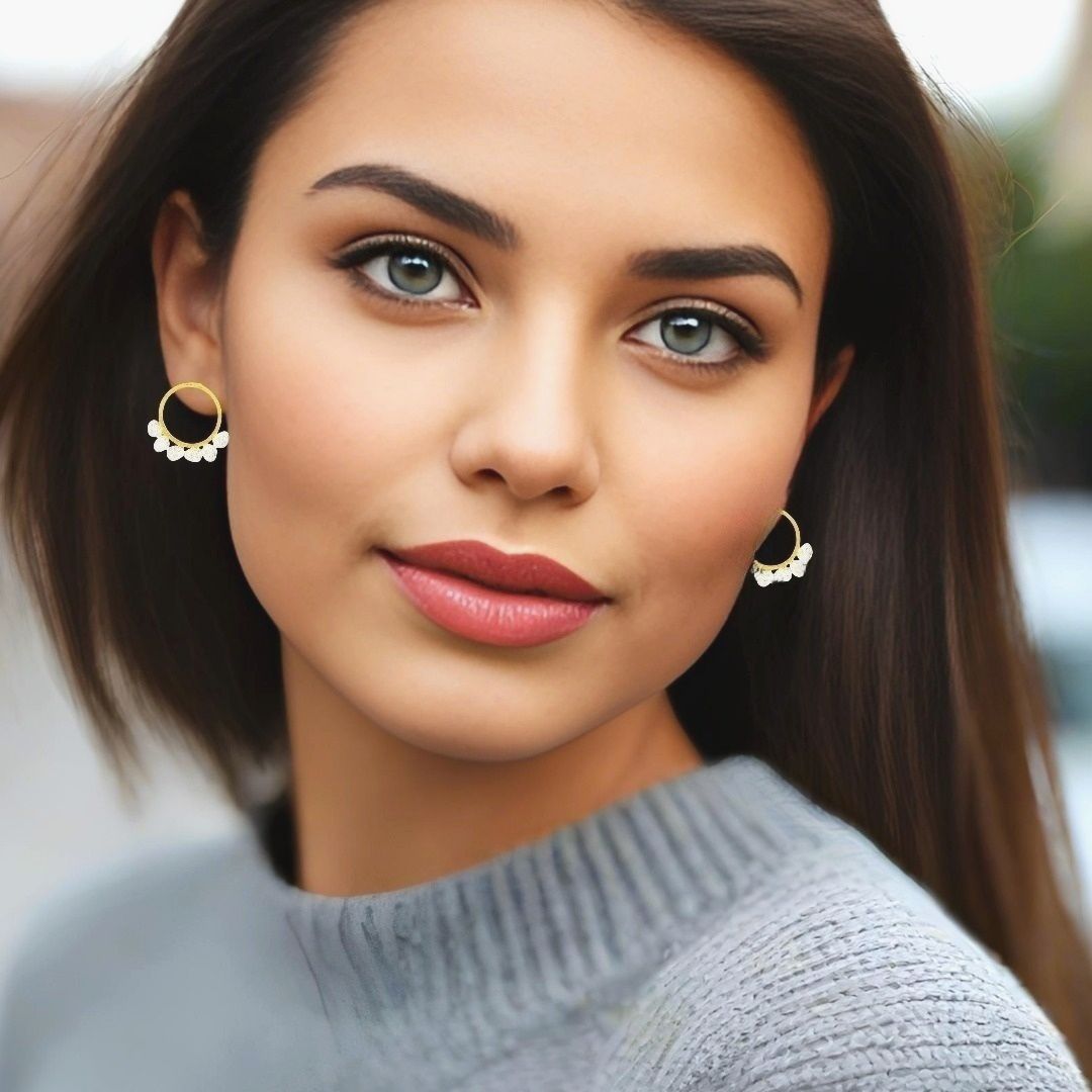 Handmade Gold & Silver Earrings Circles With Little Leaves - Anthos Crafts