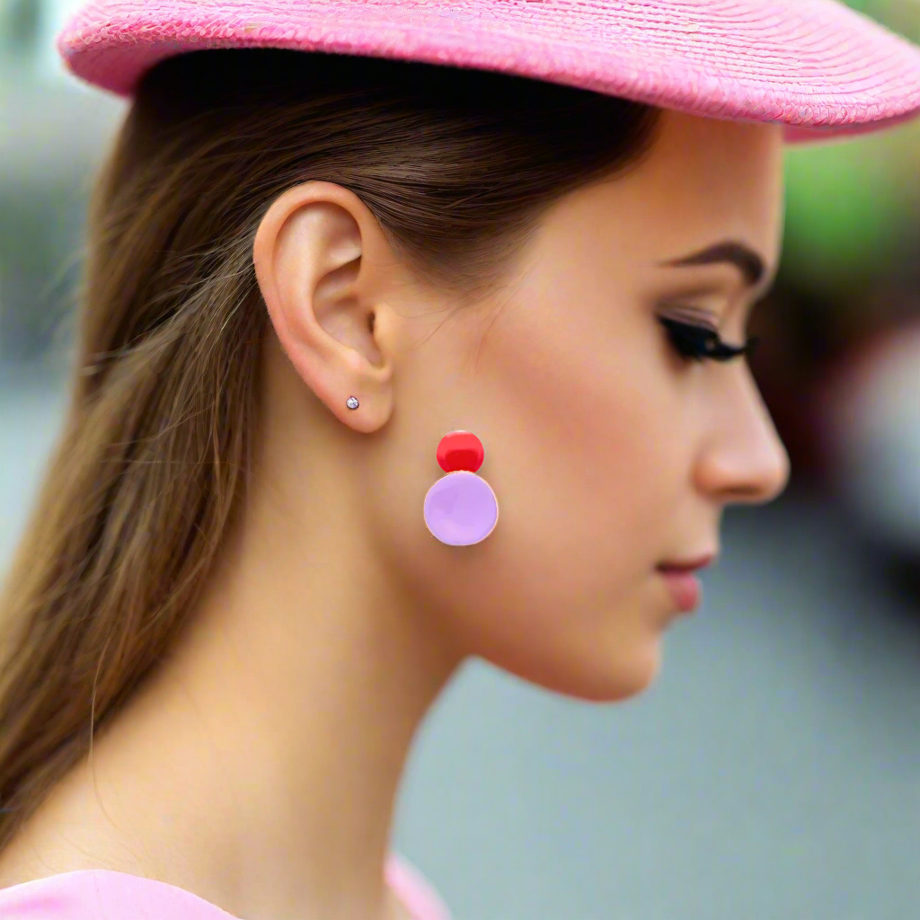 Handmade Gold Plated Silver Dangle Earrings with Red & Pink Enamel - Anthos Crafts