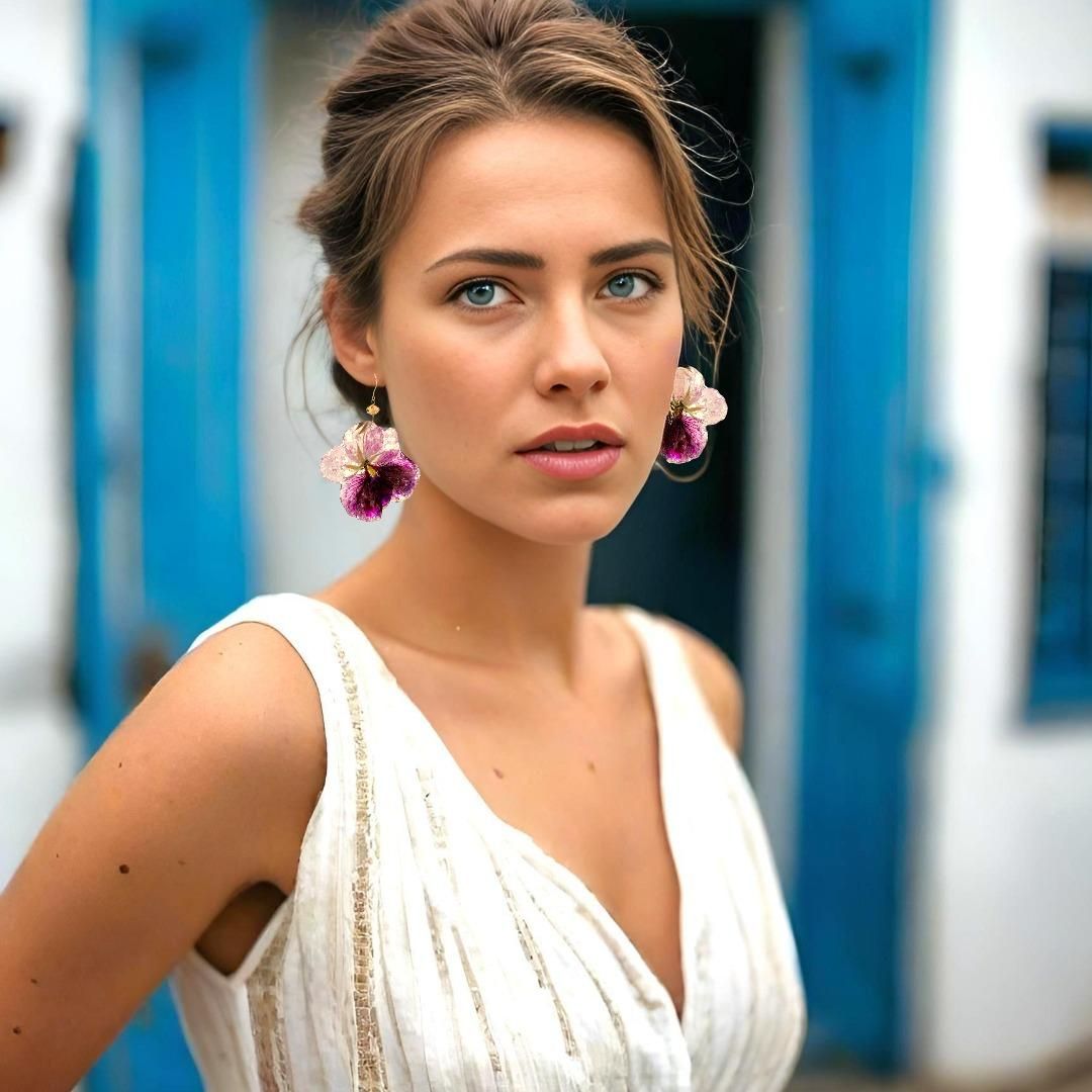Flower Earrings Pelargonia With Swarovski Stones - Anthos Crafts