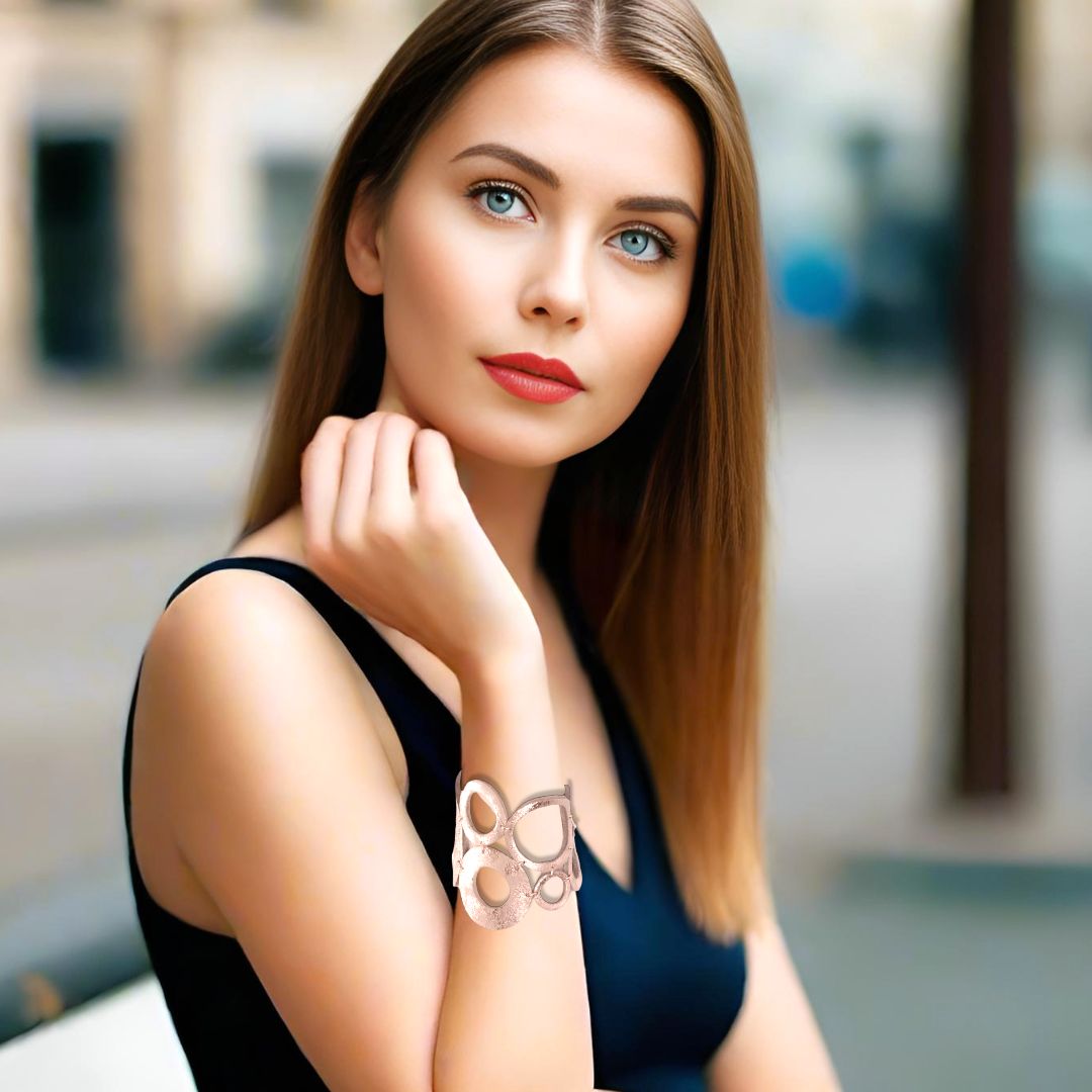 Handmade Leather Sparkling Rose Gold Rings Bracelet - Anthos Crafts