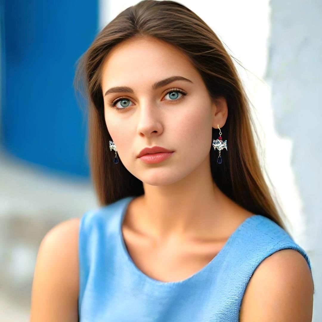 Origami Earrings Green Ecru Bell Flowers With Gemstones - Anthos Crafts