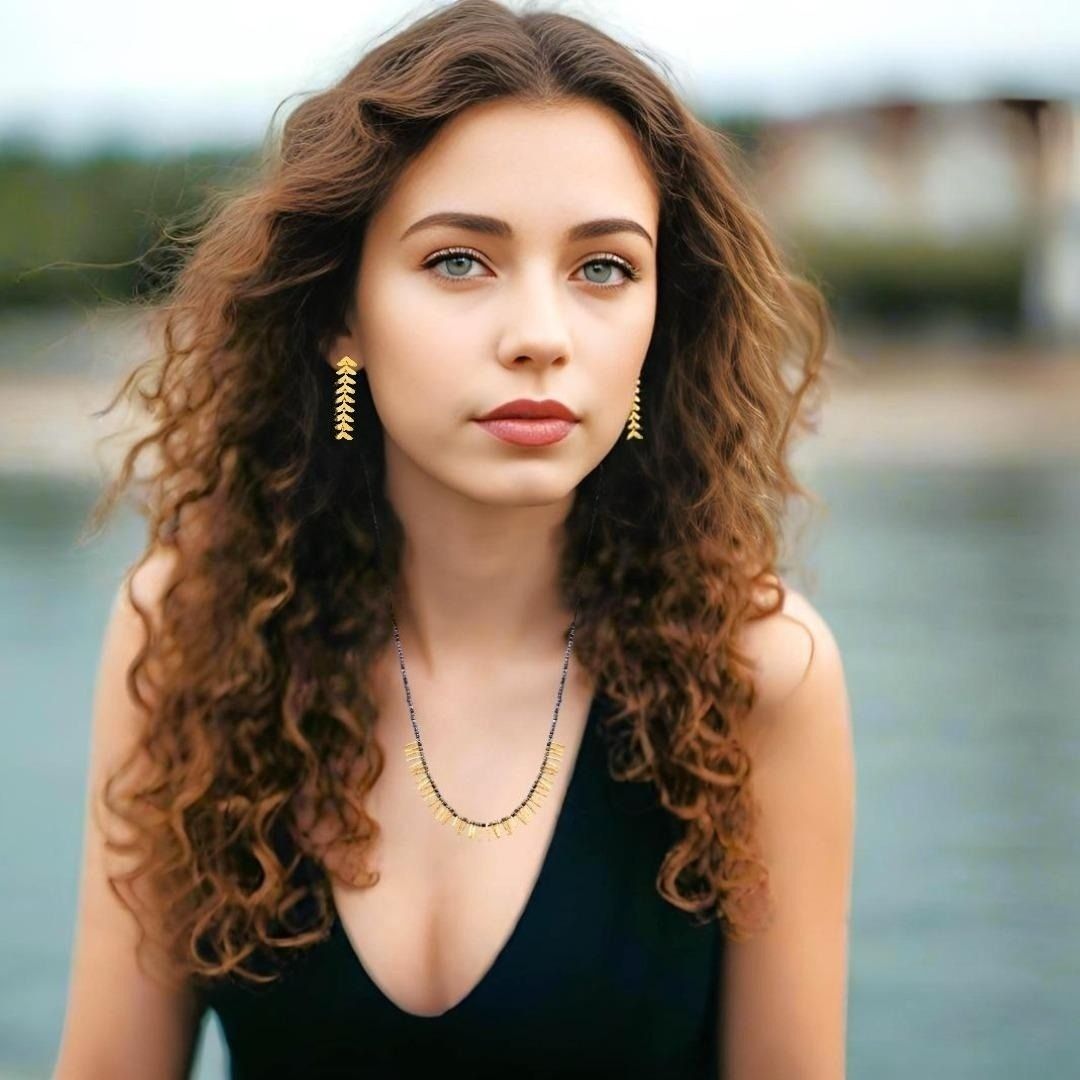 Handmade Short Black Necklace With Gold Plated Silver Elements & Hematite Stones - Anthos Crafts