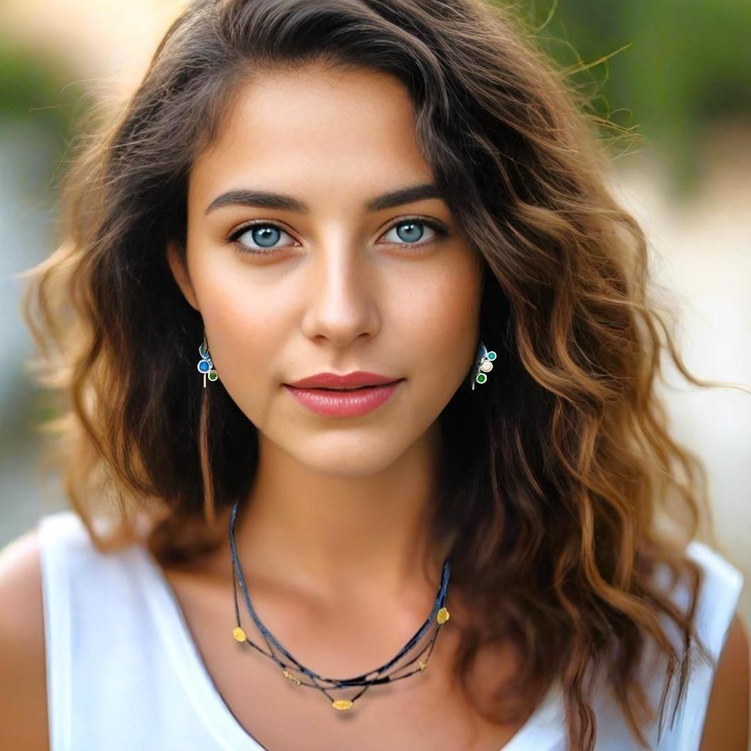 Handmade Blue Layered Necklace with Gold Plated Silver Sea Elements - Anthos Crafts