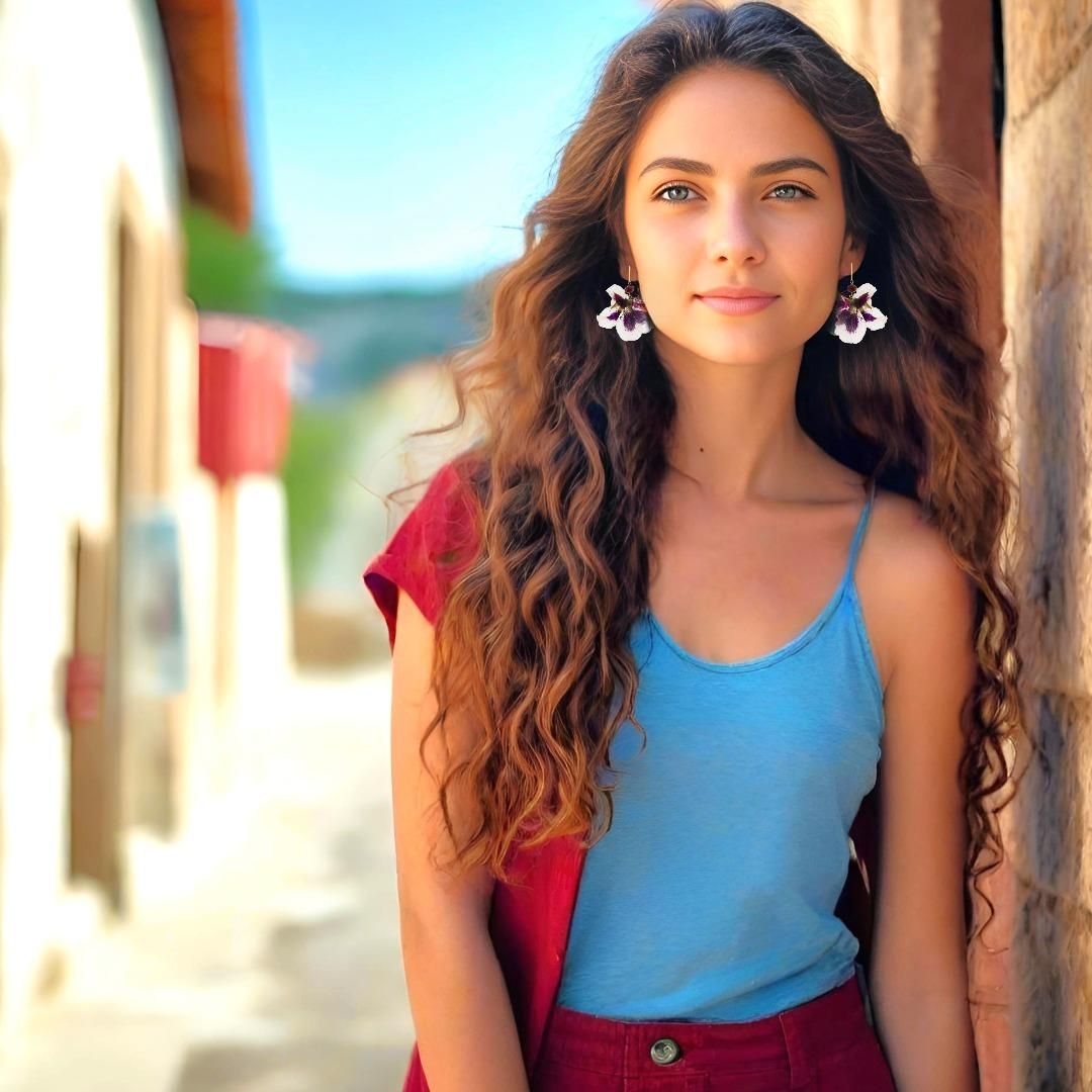 Handmade Gold Plated Silver Pelargonium Flower Dangle Earrings With Swarovski Stones - Anthos Crafts
