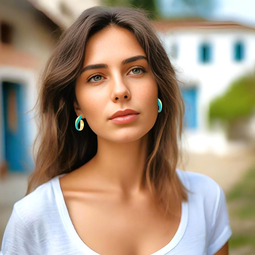 Handmade Gold Plated Silver Hoop Earrings With Turquoise Enamel - Anthos Crafts