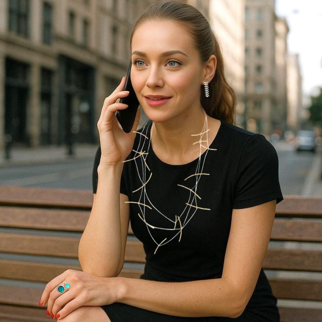 Handmade Long Necklace With Gold Plated Rods - Anthos Crafts