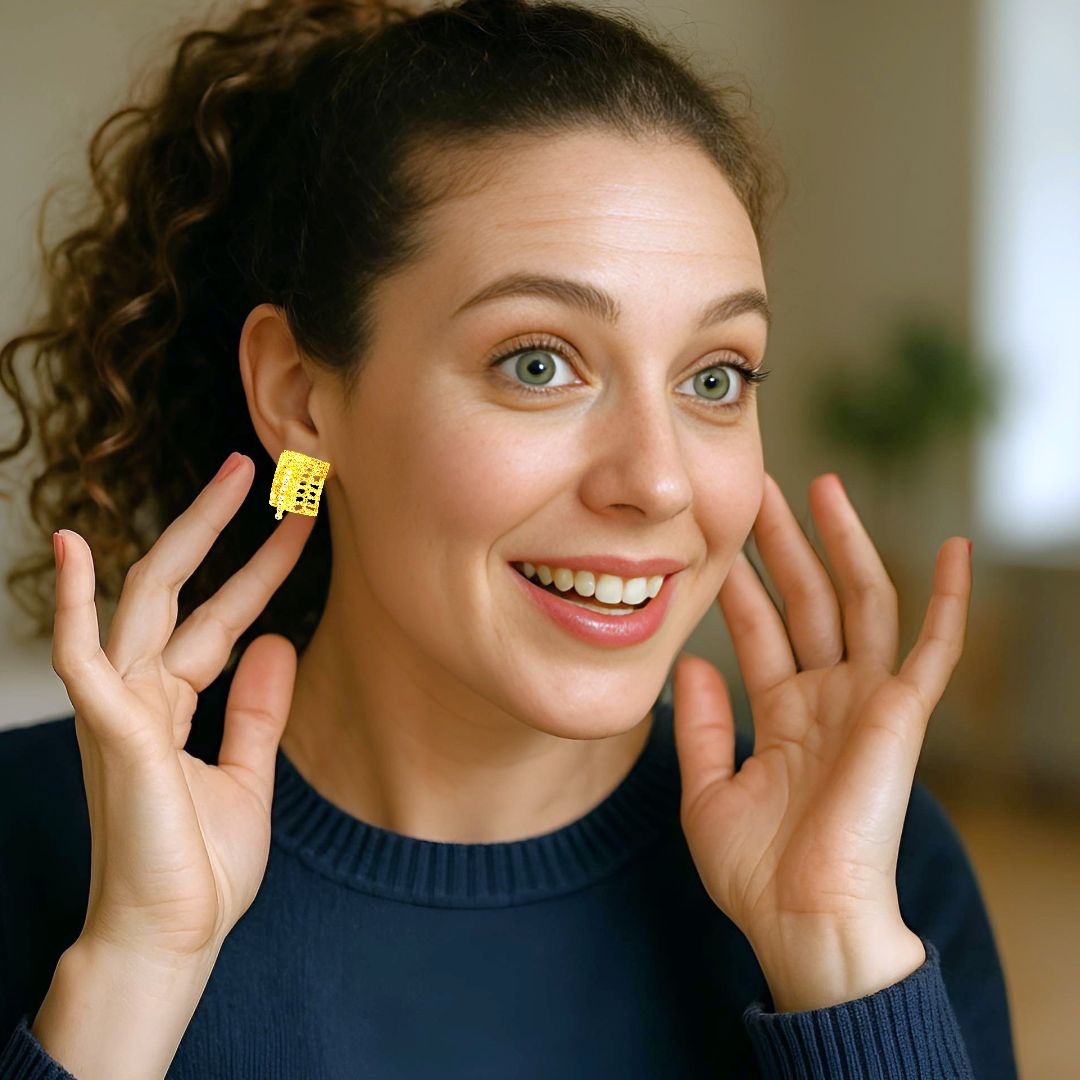 Handmade Gold Plated Silver Stud Earrings Rectangular With Zircons - Anthos Crafts