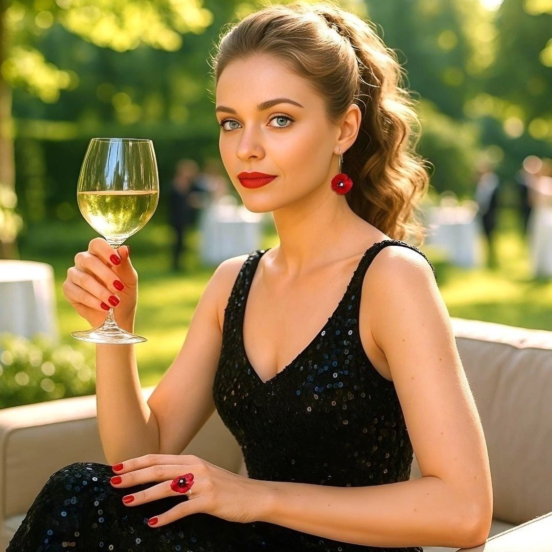 Handmade Sterling Silver Red Poppy Flower Impressive Drop Earrings - Anthos Crafts