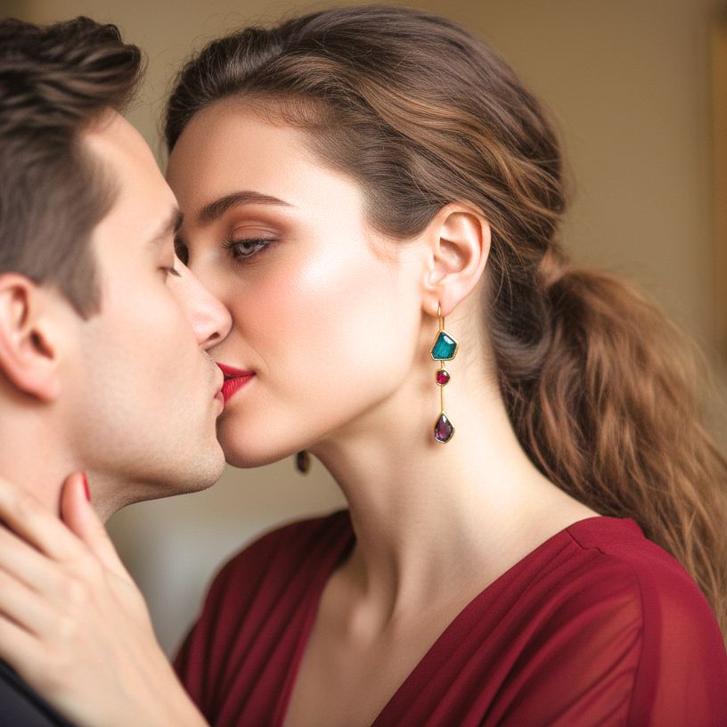 Orecchini pendenti in argento placcato oro fatti a mano con smalto verde, rosso e viola Seaglass