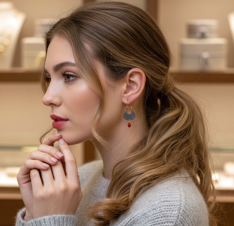 Handmade Gold & Black Plated Silver Earrings With Red Corals