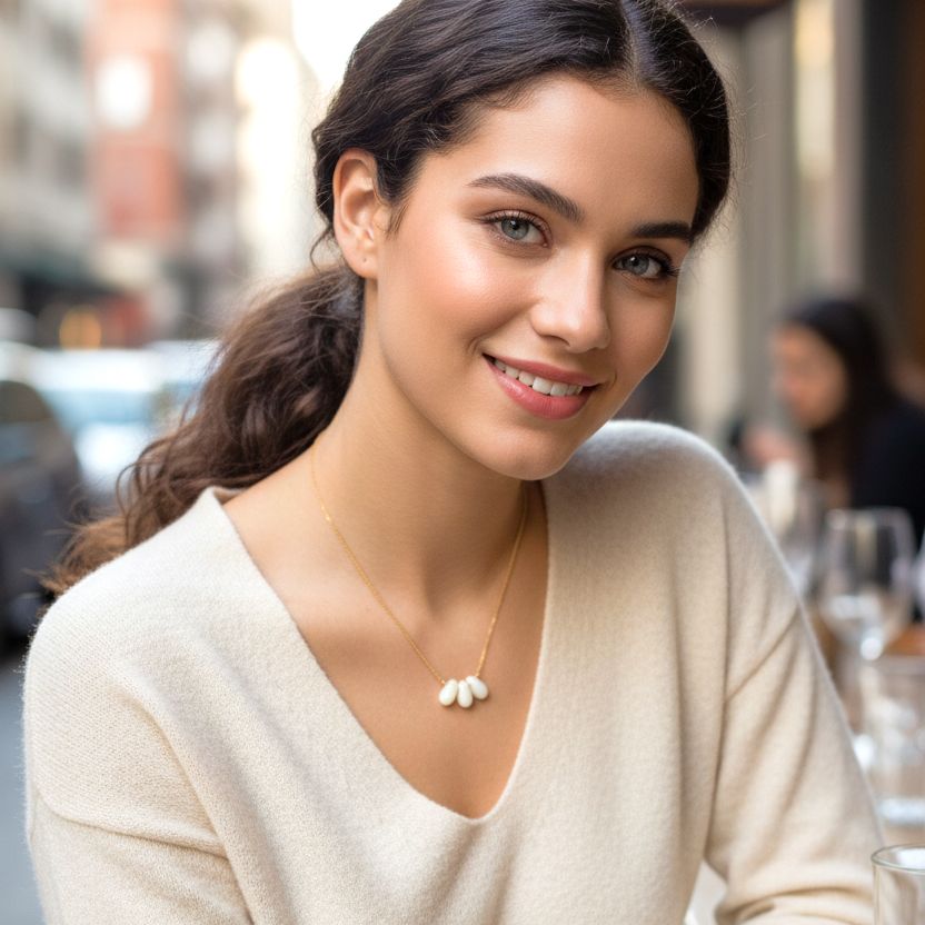 Handmade Gold Plated Silver Necklace With 3 White Coral Drops - Anthos Crafts