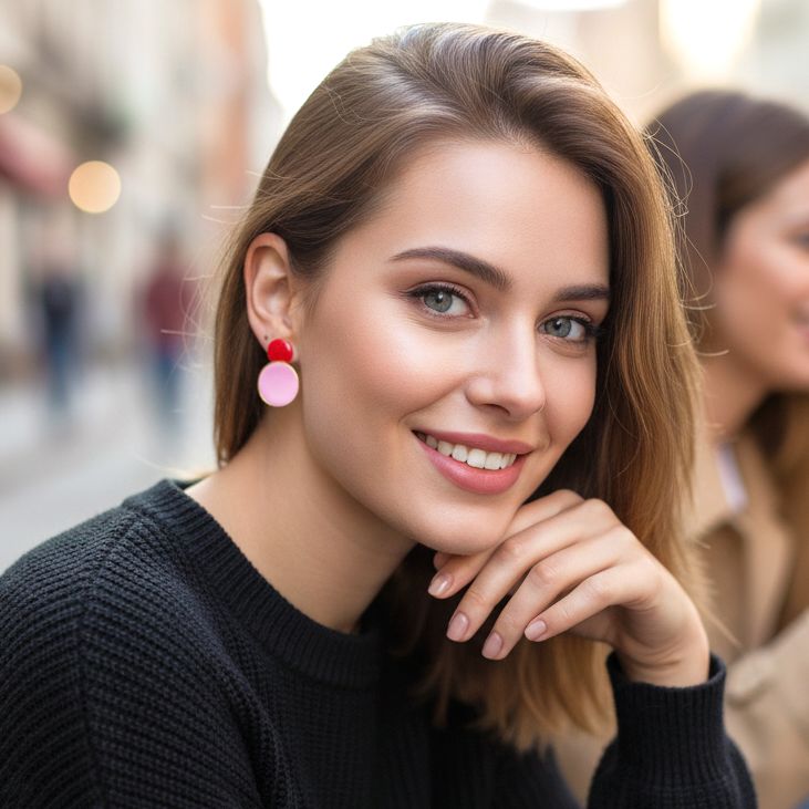 Χειροποίητα Επίχρυσα Ασημένια Σκουλαρίκια με Σμάλτο Ροζ & Κόκκινο