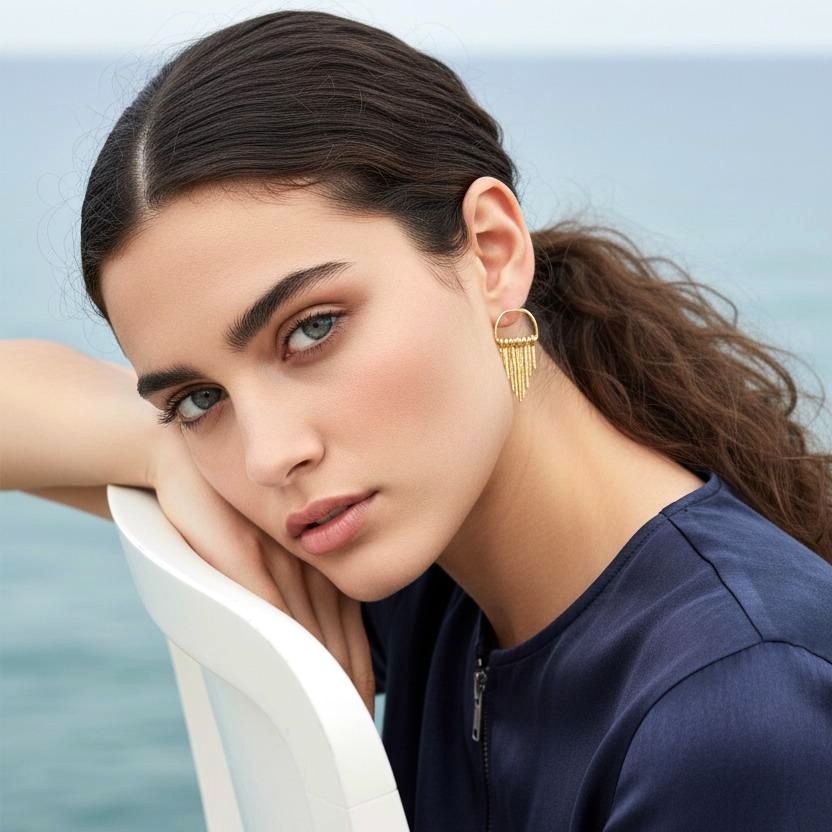 Handmade Gold Plated Silver Earrings With Fringes Small - Anthos Crafts