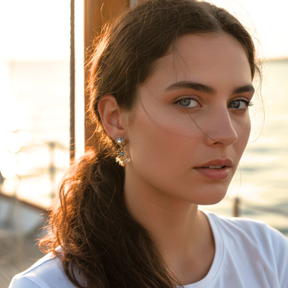 Handmade Gold Flower Earrings Gold Totem Set, Althea