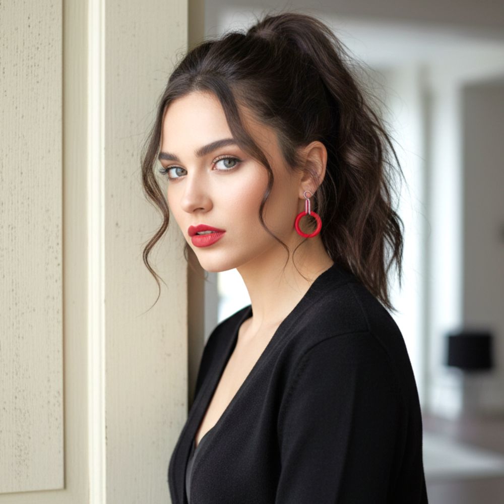 Marie-Claire earrings: Red / Fluorescent Pink - Anthos Crafts