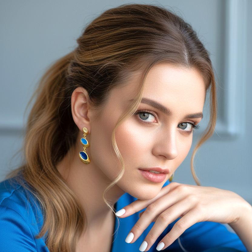 Handmade Gold Plated Silver Dangle Earrings with Electric Blue Enamel - Anthos Crafts