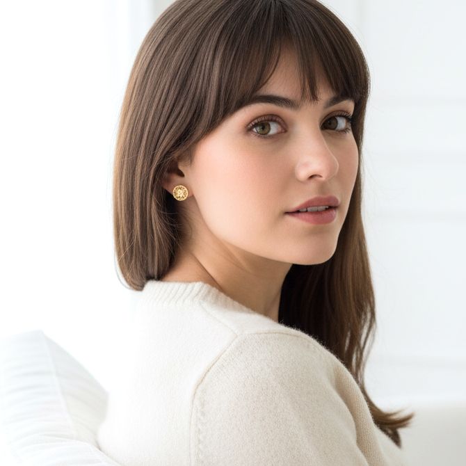 Handmade Gold Plated Silver Round Earrings with Zircon - Anthos Crafts