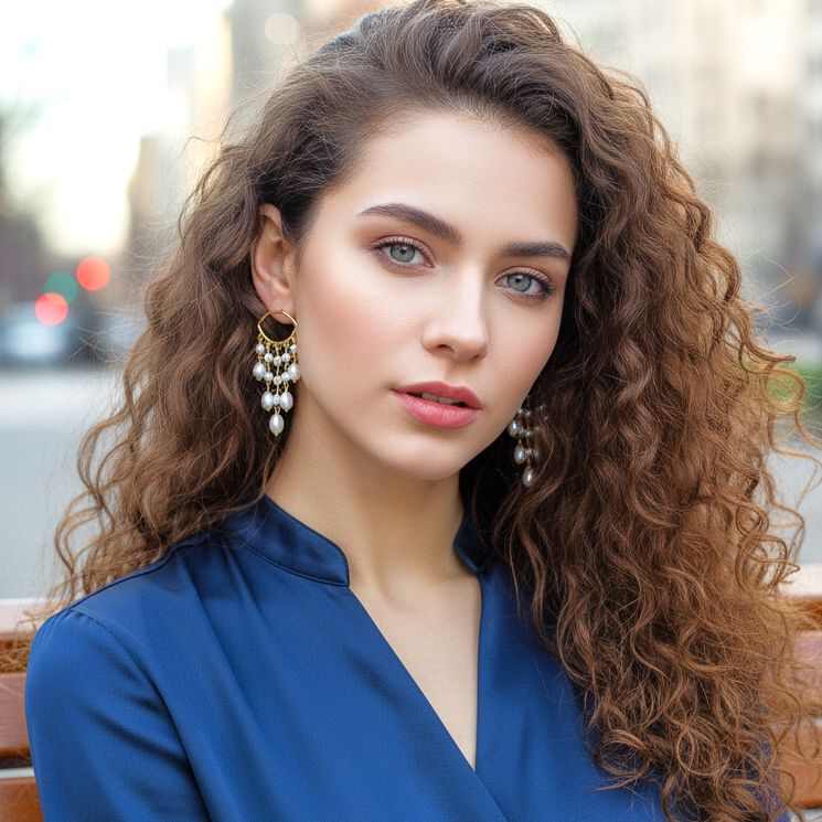 Handmade Gold Plated Silver Dangle Earrings With Pearls - Anthos Crafts