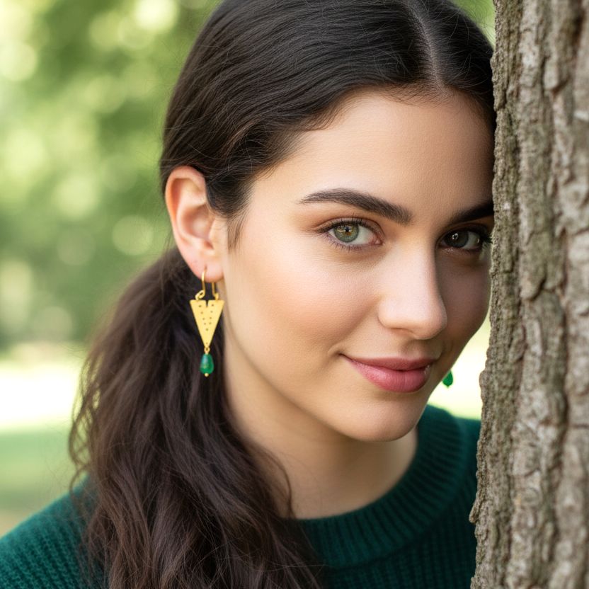 Handmade Gold Plated Silver Drop Earrings With Cat's Eye - Anthos Crafts