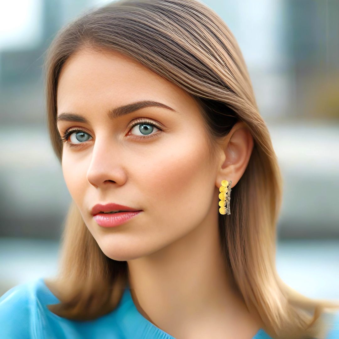 Handmade Gold & Black Plated Silver Earrings Branches With Leaves - Anthos Crafts