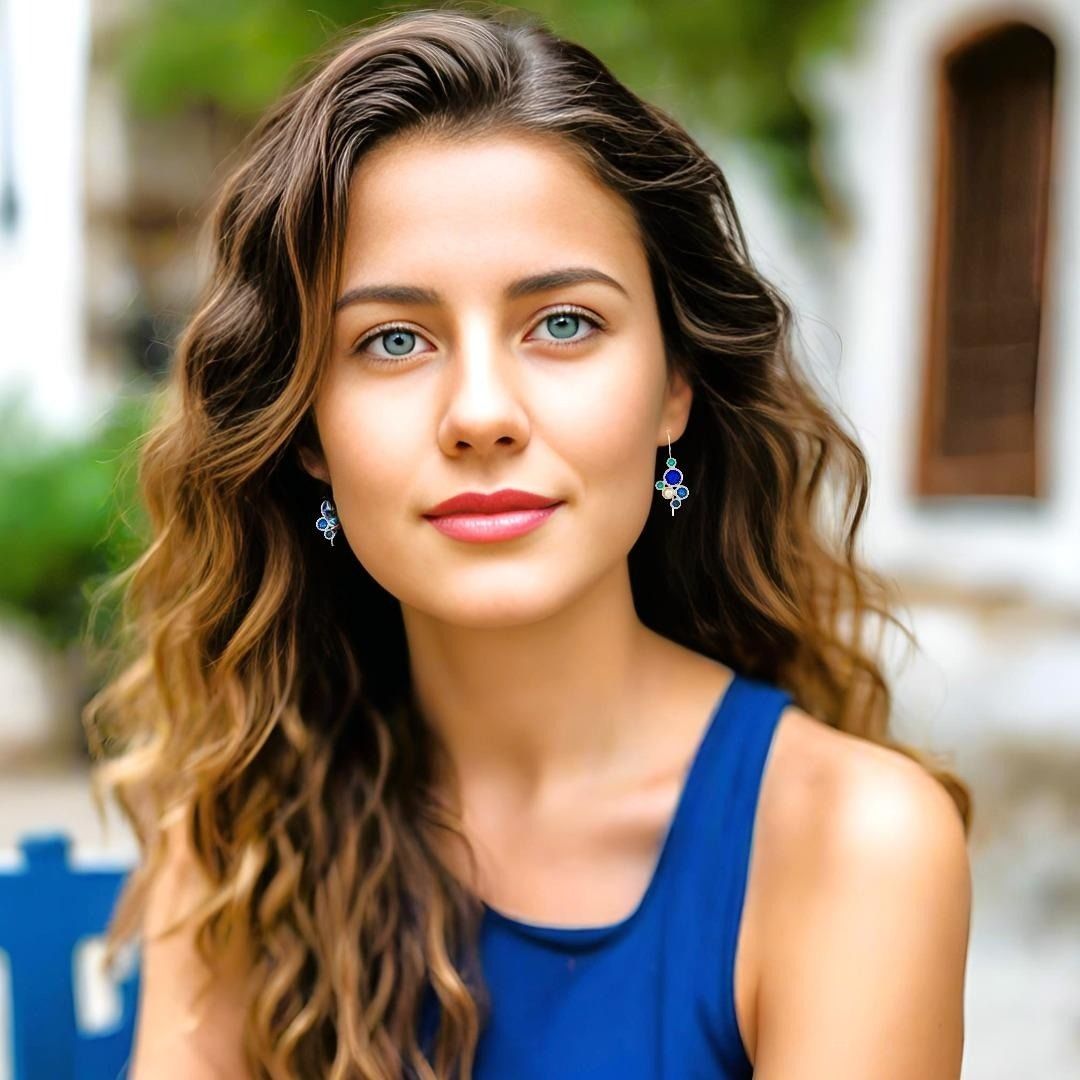 Handmade Silver Drop Earrings with Shades Of Blue &amp; Turquoise Enamel Bubbles With Pearl - Anthos Crafts