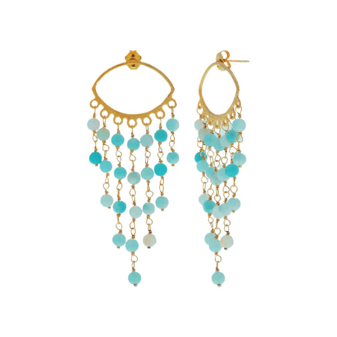 Handmade Gold Plated Silver Dangle Earrings With Amazonite Gemstones - Anthos Crafts