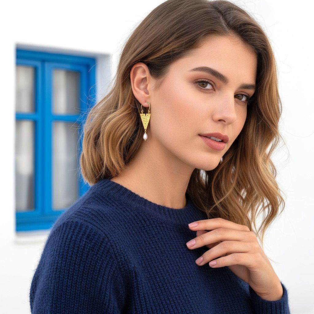 Handmade Gold Plated Silver Drop Earrings With Pearls - Anthos Crafts