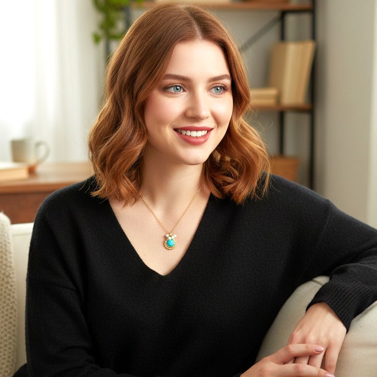 Handmade Gold Plated Silver Necklace With Amazonite &amp; Pearls