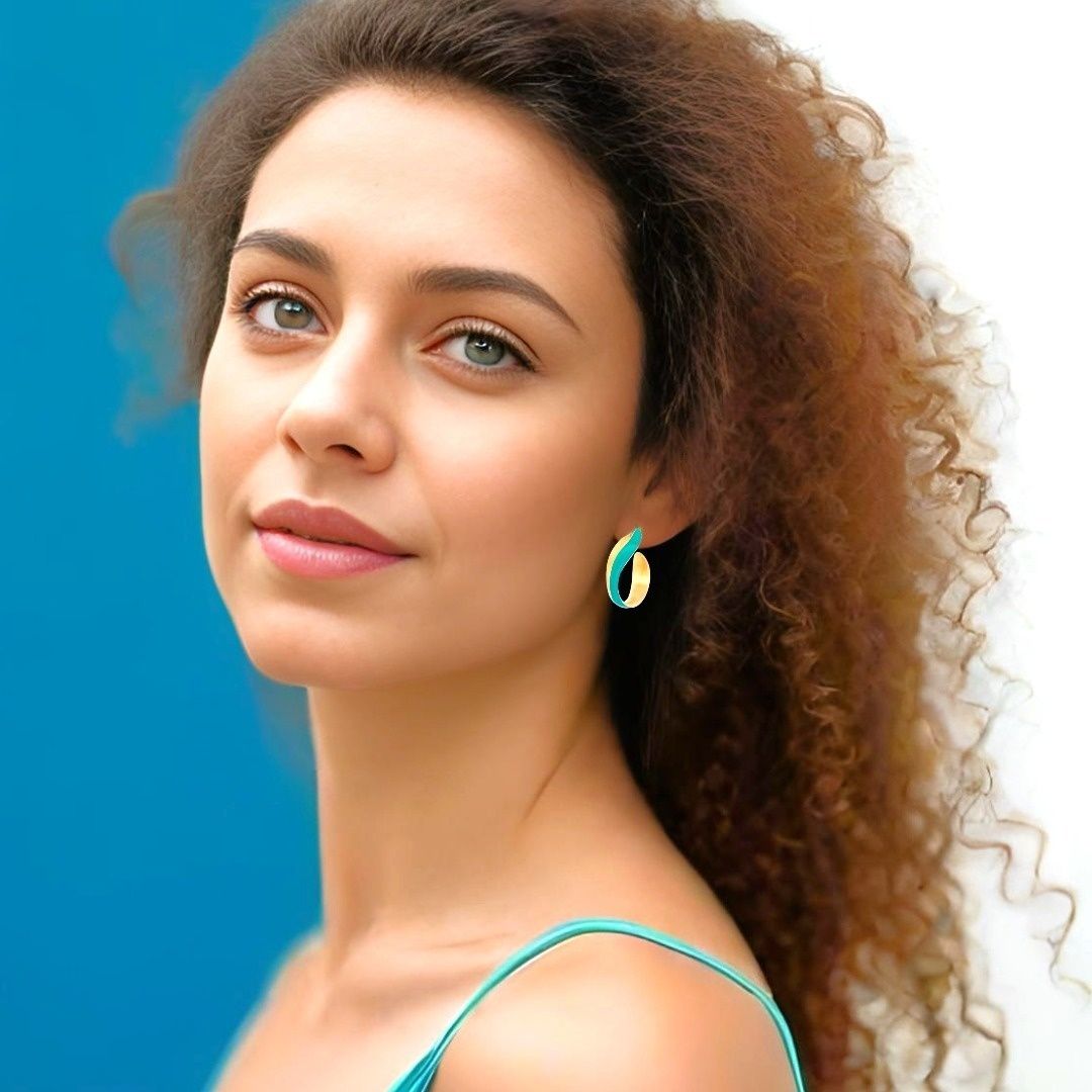 Handmade Gold Plated Silver Hoop Earrings With Turquoise Enamel - Anthos Crafts