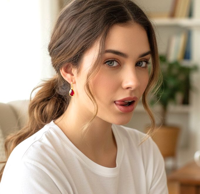 Χειροποίητα Επίχρυσα Ασημένια Κρεμαστά Σκουλαρίκια με Σμάλτο Κόκκινο Seaglass