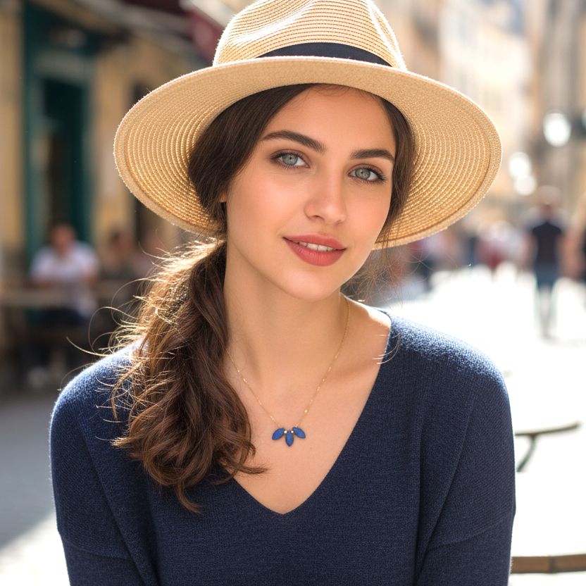 Handmade Gold Plated Silver Necklace With 3 Lapis Lazuli - Anthos Crafts