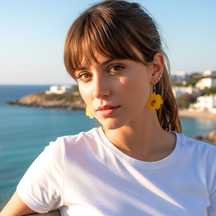 Flower Earrings Orange Daisies Cosmos With Swarovski Stones - Anthos Crafts