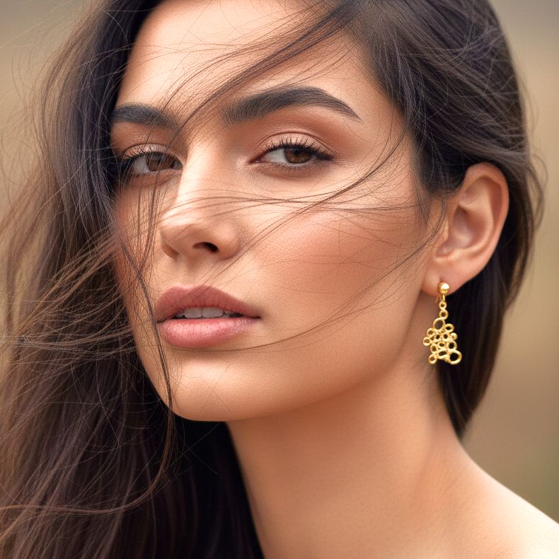 Handmade Gold Plated Silver Dangle Earrings Small Ovals With Zircons - Anthos Crafts