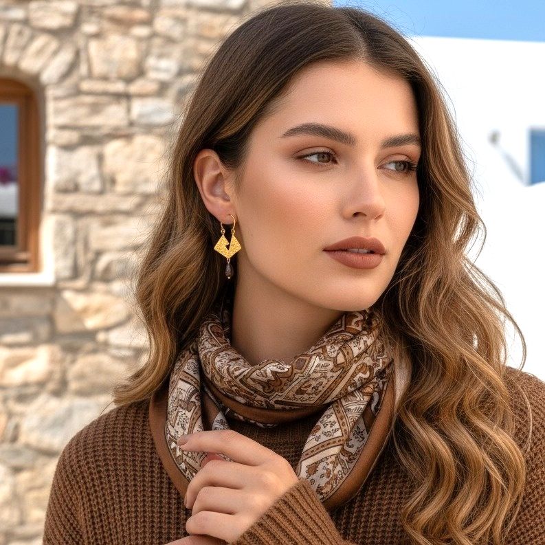 Handmade Gold Plated Silver Drop Earrings With Smoky Quartz - Anthos Crafts